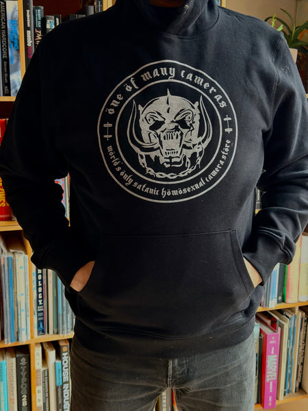 #041 Wörld's Önly Satanic Hömosexual Camerastöre SILVER print Black Hoodie