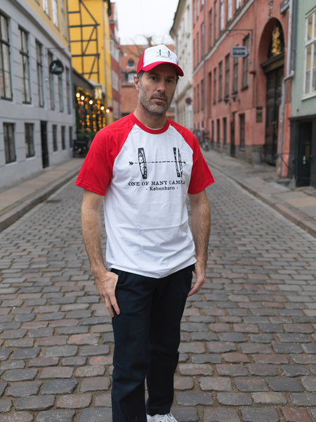#023 Danish Canadian alliance – white shirt with red sleeves and black print (SOLD OUT)